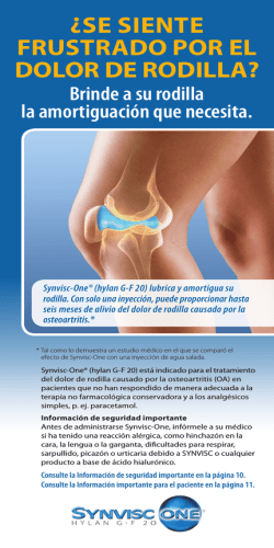 &iquest;Se SIente fruStrado por el dolor de rodIlla? - Synvisc