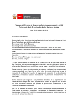 Palabras del Ministro de Relaciones Exteriores con ocasi&oacute;n del 69&ordm;