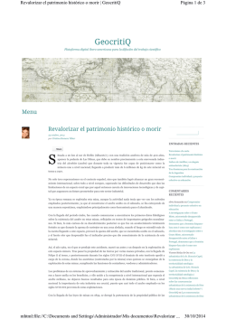 Revalorizar el patrimonio hist&oacute;rico o morir - Universidad de Alicante