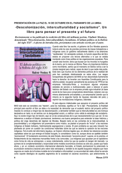 &ldquo;Descolonizaci&oacute;n, interculturalidad y socialismo&rdquo;. Un libro - Masas