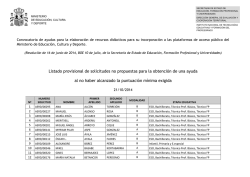 Listado provisional de proyectos no propuestos para la adjudicaci&oacute;n