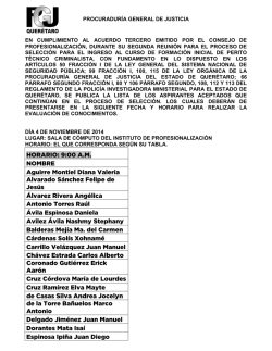 HORARIO: 9:00 A.M. NOMBRE Aguirre Montiel - PGJ Quer&eacute;taro