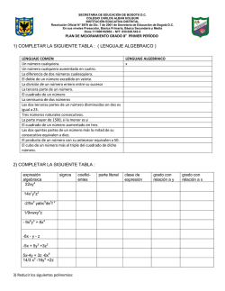 1) COMPLETAR LA SIGUIENTE TABLA : ( LENGUAJE