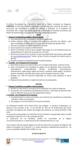 Convocatoria de Centro Incubador de Negocios - Instituto