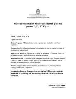 Pruebas de admisi&oacute;n de ni&ntilde;os aspirantes para los grados 1&deg;, 2&deg;, 3