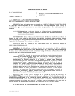 aviso de elecci&oacute;n de bonos el estado de texas &sect; &sect; distrito escolar