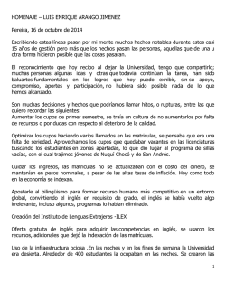 HOMENAJE &ndash; LUIS ENRIQUE ARANGO JIMENEZ Pereira, 16 de