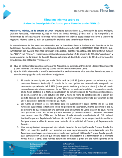 Reporte de Prensa Fibra Inn Informa sobre su Aviso de Suscripci&oacute;n