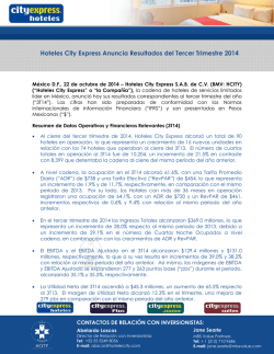 Hoteles City Express Anuncia Resultados del Tercer Trimestre 2014
