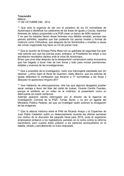 Trascendi&oacute; Milenio 17 DE OCTUBRE DEL 2014 ** Que ante la