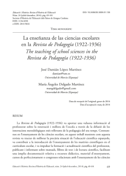 La ense&ntilde;anza de las ciencias escolares en la Revista de Pedagog&iacute;a