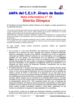 Nota informativa Distrito Ol&iacute;mpico - AMPA ALVARO de BAZAN