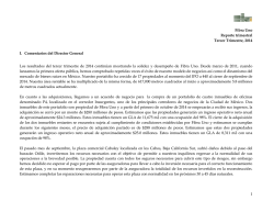 Fibra Uno Reporte trimestral Tercer Trimestre, 2014 I. Comentarios