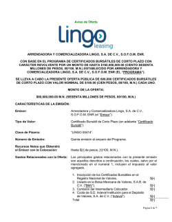 Aviso de Oferta ARRENDADORA Y COMERCIALIZADORA LINGO