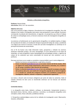 M&eacute;todos y reflexividades etnogr&aacute;ficas. Profesora: Rosana Guber