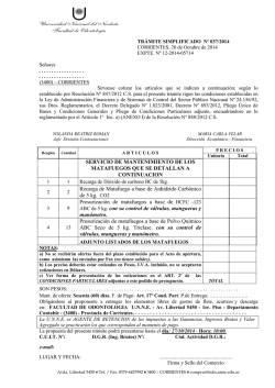 Convocatoria y Pliego Tr&aacute;mite Simplificado N&ordm; 037/2014