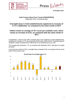 Las pernoctaciones en establecimientos hoteleros aumentan un 3,7