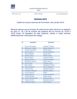 Admisi&oacute;n 2015. Listado de nuevos alumnos de Pre K&iacute;nder, a&ntilde;o