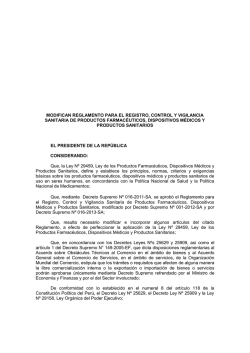 modifican reglamento para el registro, control y vigilancia sanitaria
