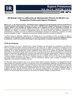 Supera Pr&eacute;stamos SA de CV, SOFOM, ENR