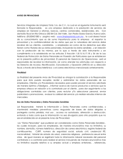 AVISO DE PRIVACIDAD Servicios Integrales de Limpieza Total, S.A.