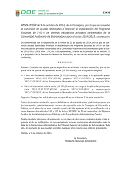 RESOLUCI&Oacute;N de 9 de octubre de 2014