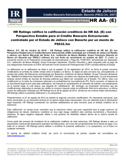 HR Ratings de M&eacute;xico asigna calificaci&oacute;n inicial de HR A+ al