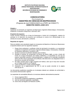 convocatoria maestr&iacute;a en ciencias en bioprocesos - Upibi - Instituto
