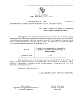 &ldquo;B&rdquo; 10884 (21/10/14): L&iacute;mites a las tasas de inter&eacute;s por
