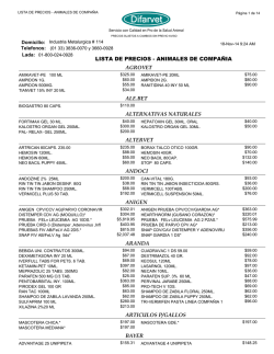 LISTA DE PRECIOS - ANIMALES DE COMPA&Ntilde;IA AGROVET ALE