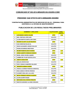 COMUNICADO N&ordm; 002-2014-MINAGRI-SG-OGGRH-COM1