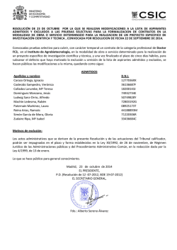 RESOLUCI&Oacute;N DE 23 DE OCTUBRE POR LA QUE SE REALIZAN