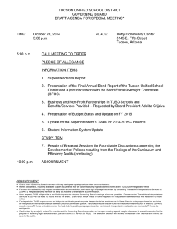 October 28, 2014 PLACE: Duffy Community - Tucson Unified School