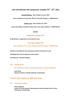 11th International VHL Symposium, October 23 - 25 , 2014