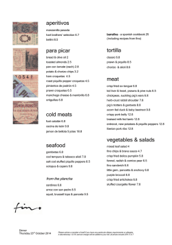 A La Carte Menu - Fino