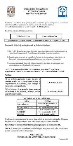 CALENDARIO DE EX&Aacute;MENES EXTRA EB - CCH Oriente - UNAM