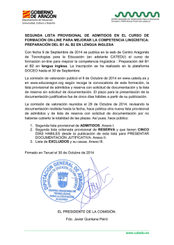 segunda lista provisional de admitidos en el curso de formaci&oacute;n on
