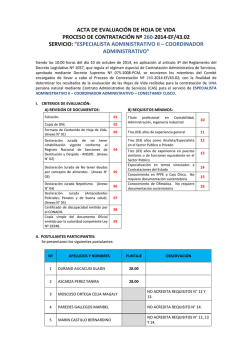 acta de evaluaci&oacute;n de hoja de vida proceso de contrataci&oacute;n n&ordm; 260