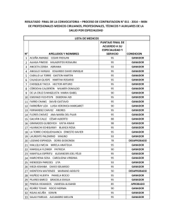 RESULTADO FINAL PROCESO DE CONTRATACION N&deg; 011 INSN
