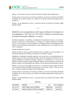 Anuncio de 24 de septiembre de 2014 sobre notificaci&oacute;n de