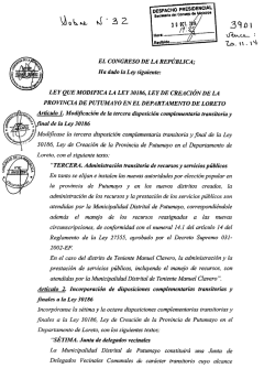 ley que modifica la ley 30186, ley de creaci&oacute;n de la provincia de