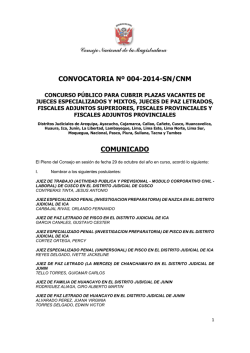 CONVOCATORIA N&ordm; 004-2014-SN/CNM COMUNICADO