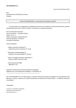 SAN FERNANDO S.A. Jueves, 30 de Octubre de 2014 Sres - SMV