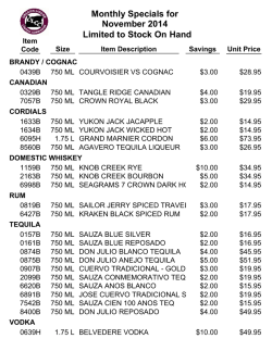 Monthly Specials for Limited to Stock On Hand November 2014