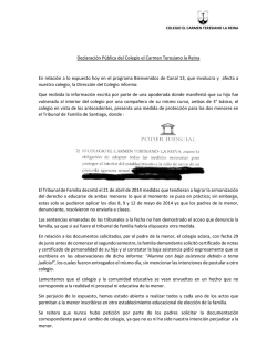 Declaraci&oacute;n P&uacute;blica del Colegio el Carmen Teresiano la Reina En