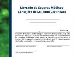 Mercado de Seguros M&eacute;dicos Consejero de Solicitud Certificado