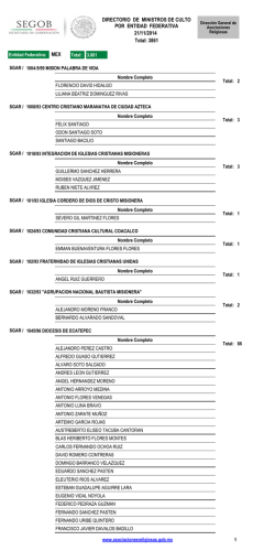Directorio de Ministros de Culto por Entidad Federativa