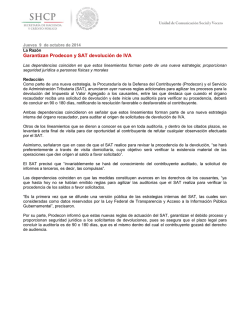 Garantizan Prodecon y SAT devoluci&oacute;n de IVA