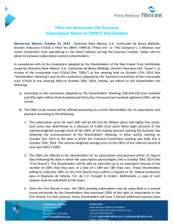 Press Release Fibra Inn Announces the Exclusive Subscription