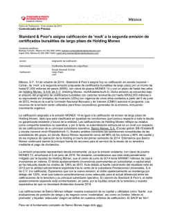Standard  Poors asigna calificaci&oacute;n de mxA a la segunda emisi&oacute;n